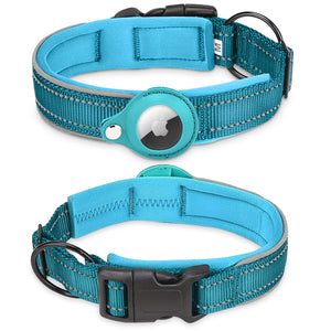 Reflective AirTag Dog Collar, Adjustable GPS Pet Collar with AirTag Holder, Anti-Lost Dog Collar for Small Medium Large Dogs, Soft Padded Dog Neck Collar with Safety Buckle