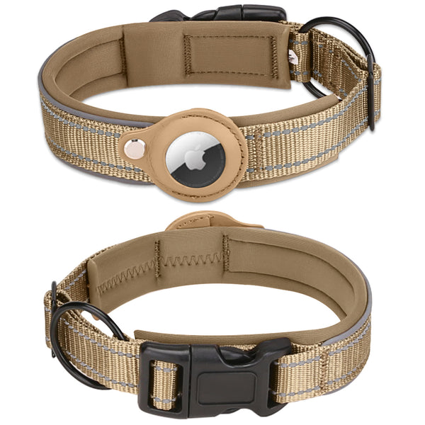 Reflective AirTag Dog Collar, Adjustable GPS Pet Collar with AirTag Holder, Anti-Lost Dog Collar for Small Medium Large Dogs, Soft Padded Dog Neck Collar with Safety Buckle
