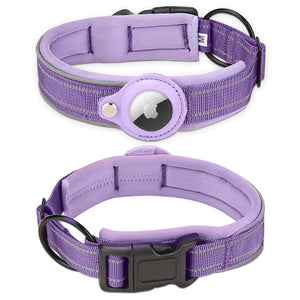 Reflective AirTag Dog Collar, Adjustable GPS Pet Collar with AirTag Holder, Anti-Lost Dog Collar for Small Medium Large Dogs, Soft Padded Dog Neck Collar with Safety Buckle